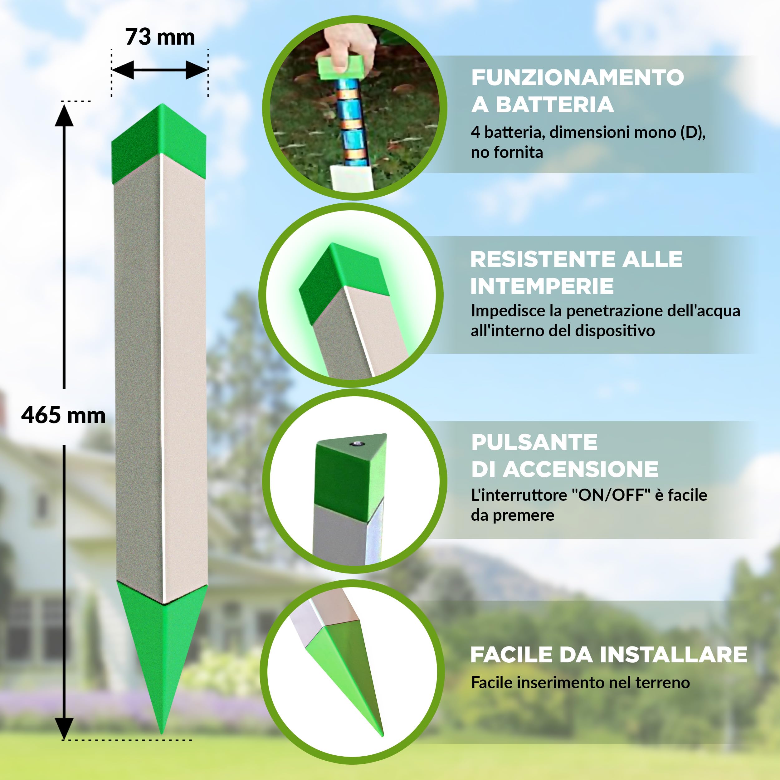 ISOTRONIC Repellente per talpe, arvicole e serpenti – Repellente per talpe a batteria con picchetto per il giardino – Area di copertura effettiva 1.250 m² (3 unità)