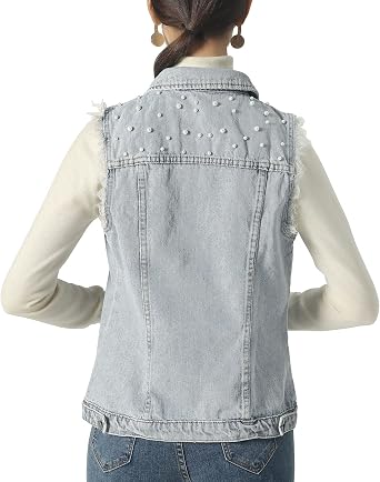ebossy Women's Candy Color Denim Vest Button Up Sleeveless Slim Jean Jacket