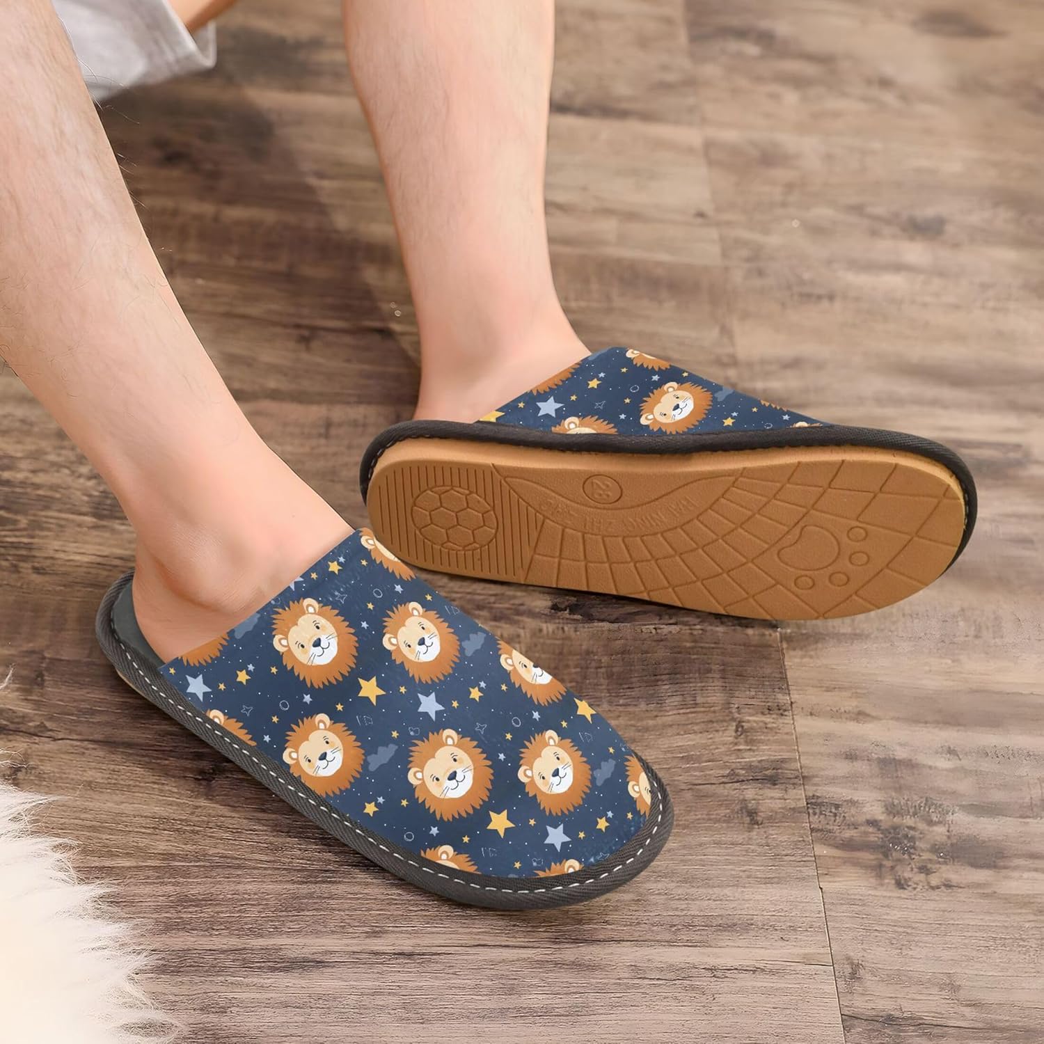 Cute Lion House Slippers – Cozy Fuzzy Slippers for Guests, Washable & Disposable, Perfect for Shoeless Home, Spa & Hotel Use A111664