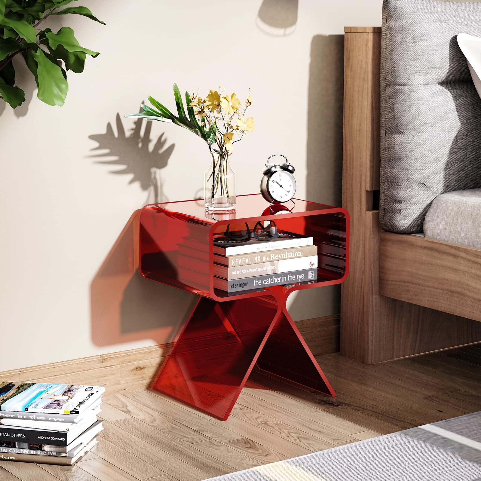 solaround Tavolino da Salotto in Acrilico, Tavolino da comodino, Tavolino per Soggiorno (Rosso)