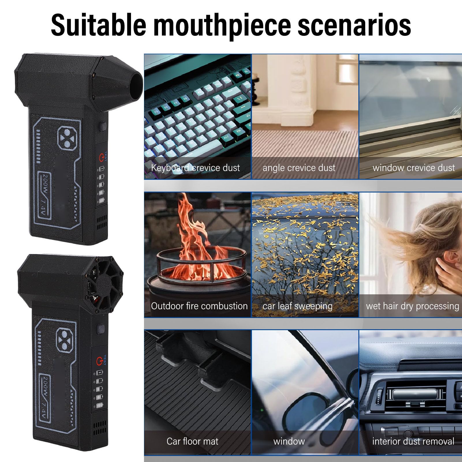 Asixxsix Soffiatore elettrico, soffiatore ad aria senza fili 130000 giri/min con regolazione della velocità a 3 livelli, batteria ricaricabile 4000 mAh per tastiera e auto