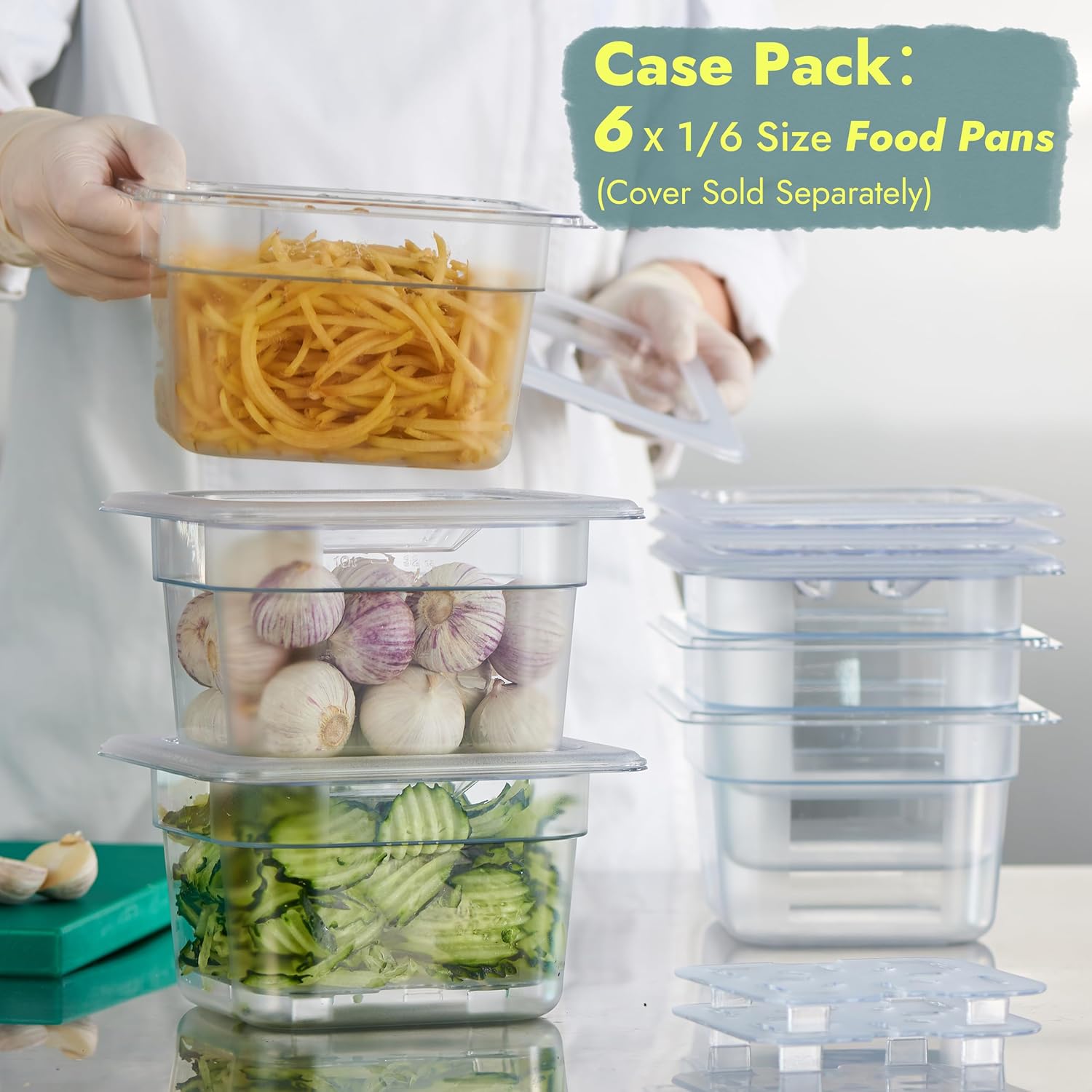 CURTA 6-Pack 1/6 Size 4" Deep NSF Polycarbonate Food Pans | Dishwasher & Freezer Safe Clear Container for Prep Tables, Buffet, Salad Bar, Commercial & Home Kitchen - Image 3