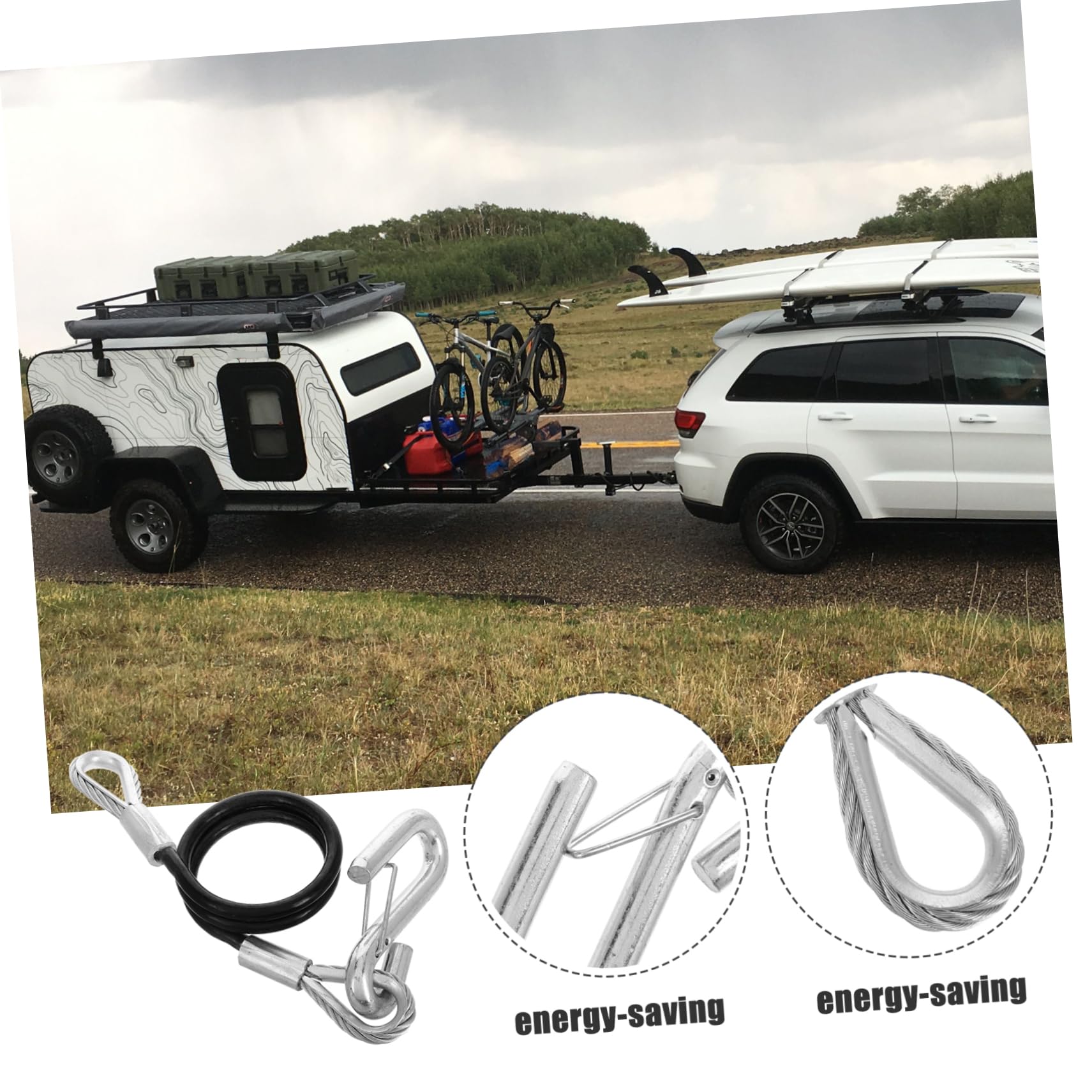 Happyyami Sicherheitskabel für Anhänger Tow Rope mit Haken Wetterbeständig aus Stahlseil Einfache Installation Zuverlässige Verbindung für Anhänger und Transport