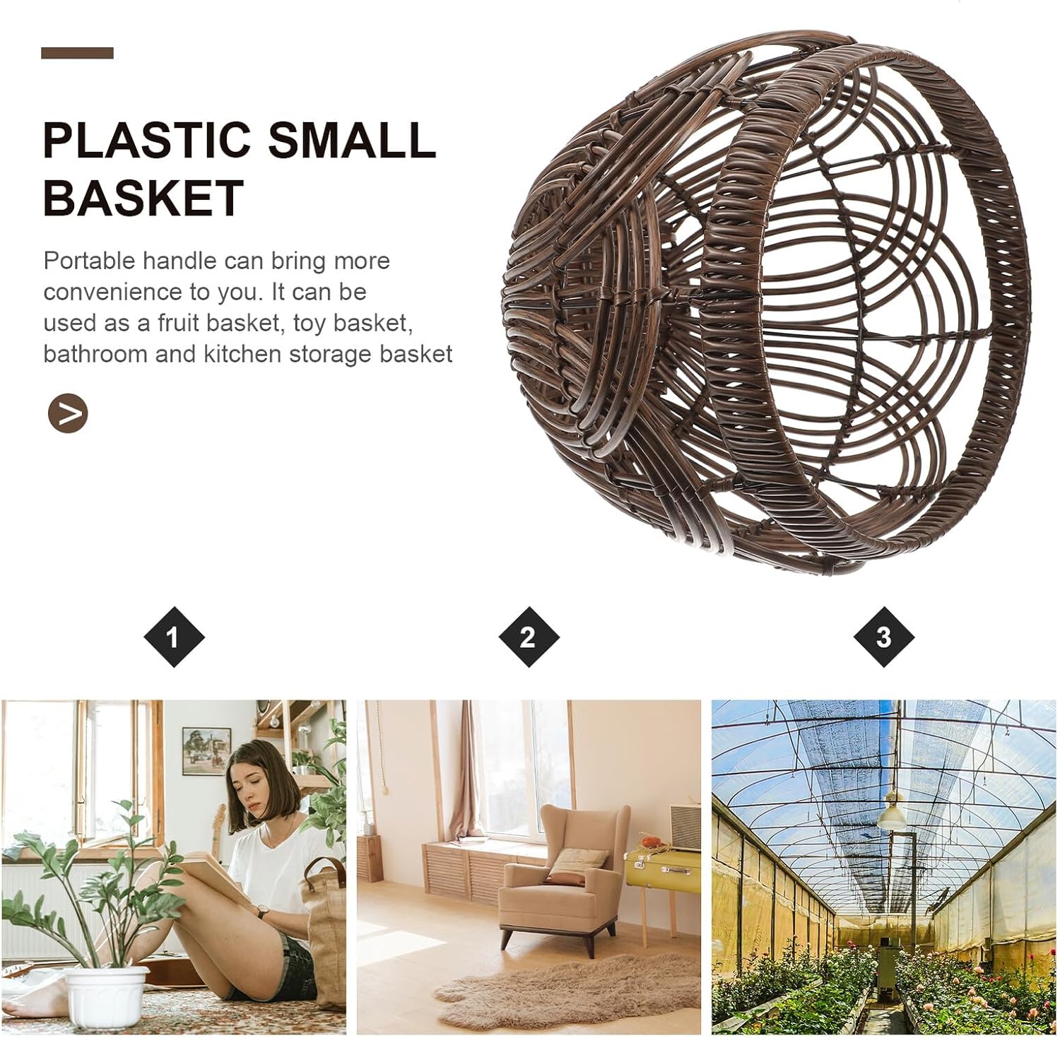 VICASKY Woven Storage Basket Household Organizer Basket Pp Tube Braided Brown 26x15x25cm for Kitchen Bathroom Storage