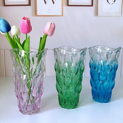 Miniatura 3 de Florero de cristal irrompible de 2.4 libras y 9.5 pulgadas, jarrón brillante estilo bohemio, para centros de mesa, cocina, oficina, sala de estar,