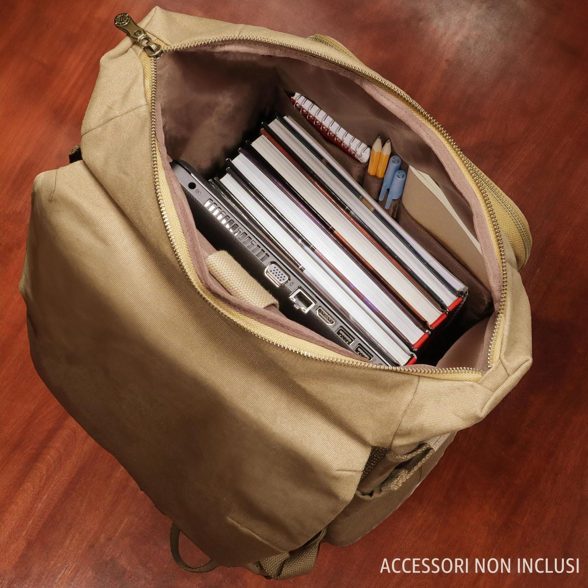 ENHANCE Zaino Venture Canvas DnD - Borsa DM RPG per Dungeons & Dragon con Vassoio per dadi Rimovibile - Borsa da Viaggio per 4-6 Libri, slot per Laptop 17", Schermo DM, Bagagli, Cinghia torace e Mappa