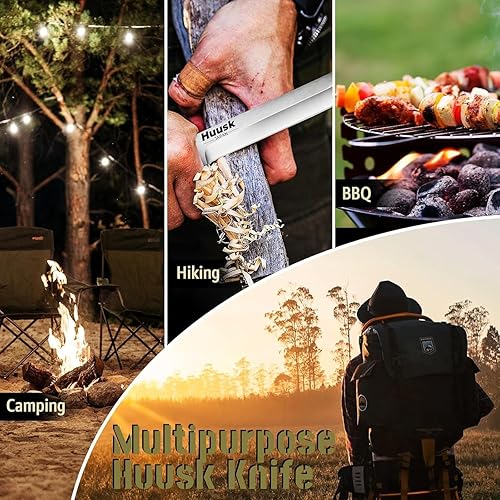 Vista 6 de Huusk Cuchillo japonés de hoja fija – Cuchillo Tanto Samurai con funda – Cuchillos de supervivencia de espiga completa con mango de madera