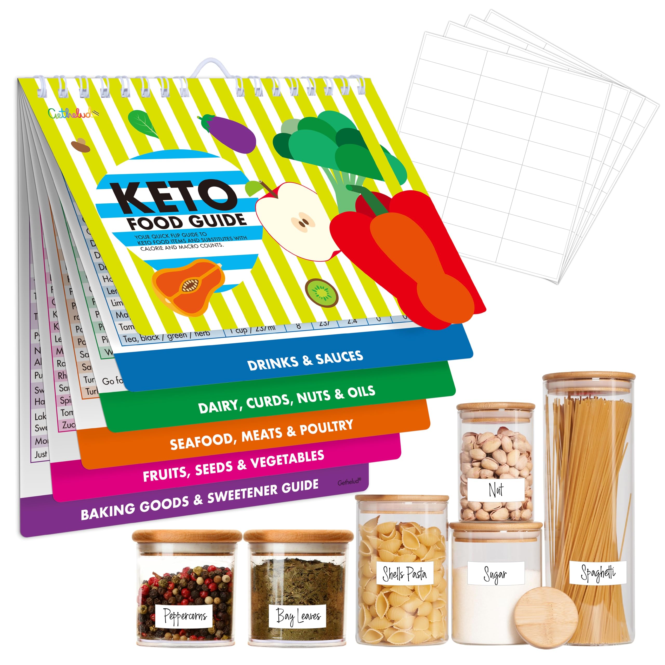 Magnetic Keto Food Cheat Sheet, Ketogenic Food Guide Booklet with 72 Removable Blank Labels Weight Loss Planning Tool Low Carb Meal Plan Recipe Guide