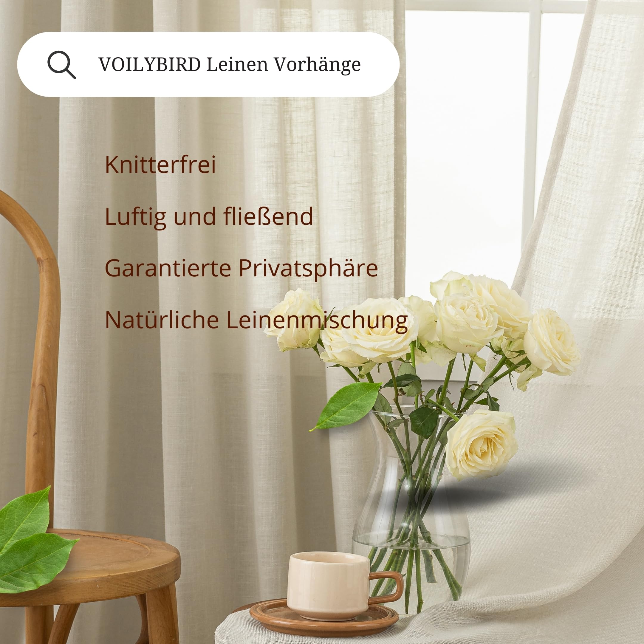 2er Set Leinen Mischgewebe Vorhänge mit Kräuselband Leinenoptik Gardinen für Schlafzimmer Wohnzimmer (HxB 245 x 140 cm, Weiß)