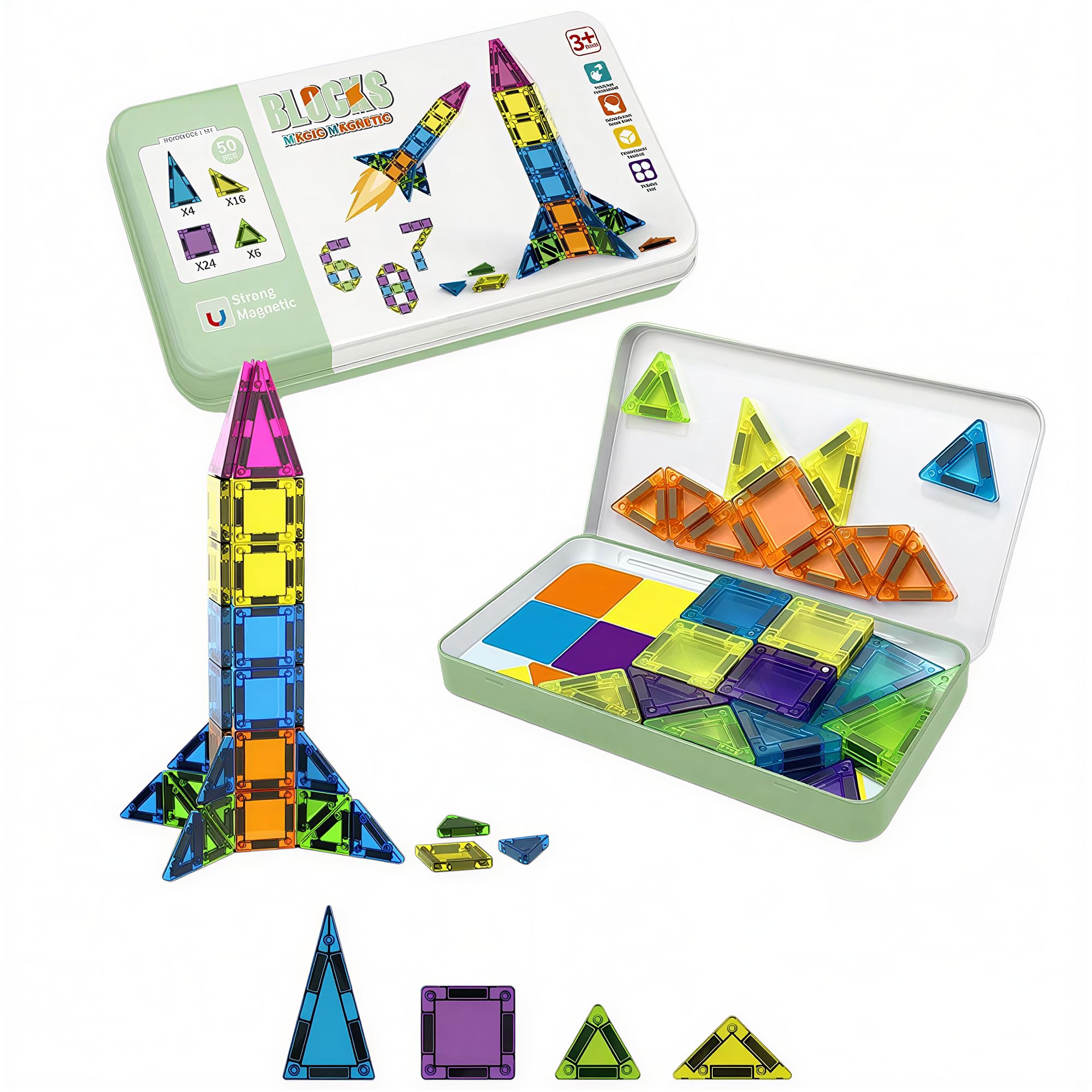 FunBlast Mag Magic Magnetic Building Blocks for Kids Puzzle for Kids Learning Toy Vehicle Playset – (Multicolor;50 Pcs)-image-24