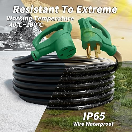 Miniatura 24 de Cable de extensión RV de 100 pies y 30 amperios para exteriores con mango de agarre, cable de alimentación STW de calibre 10/3 STW resistente al