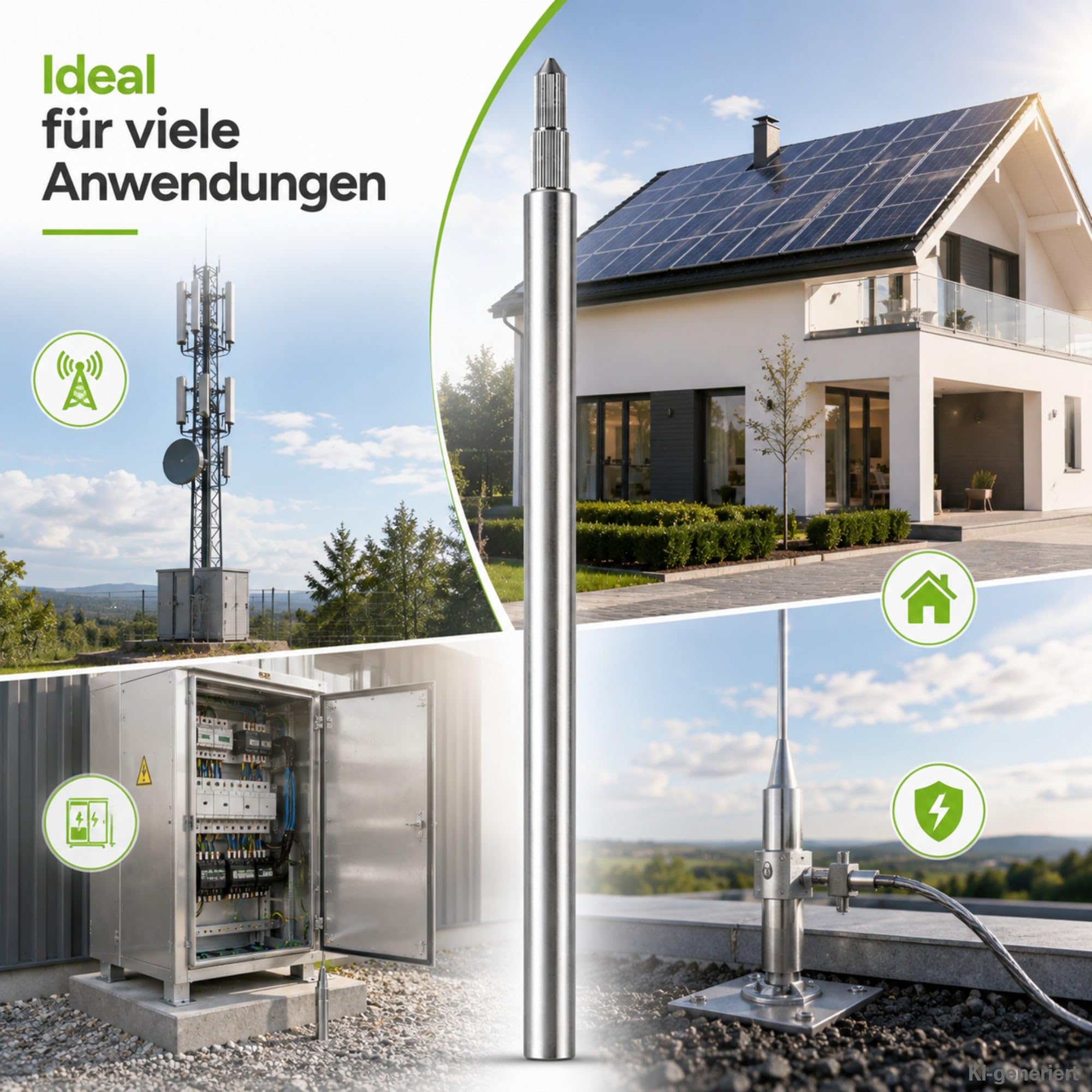 Offgridtec Tiefenerder V4A Set 1,5 m – Erdungsspieß Ø20 mm aus Edelstahl inkl. Einschlagspitze, Kreuzerder-Klemme & Schutzadapter – Erdungsstab für Blitzschutz, Erdungssysteme und PV-Anlagen