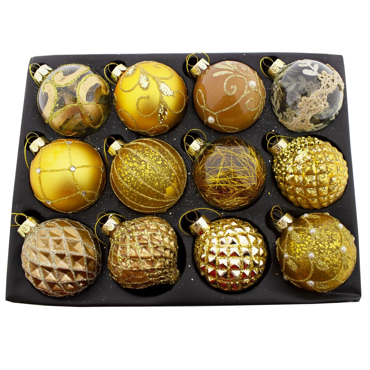 Annastore 12 x Weihnachtskugeln aus Glas hochwertig Ø 8 cm - Gold | Christbaumkugeln Vintage - Baumkugeln Glas Vintage - Weihnachtsbaumkugeln hochwertig Glas