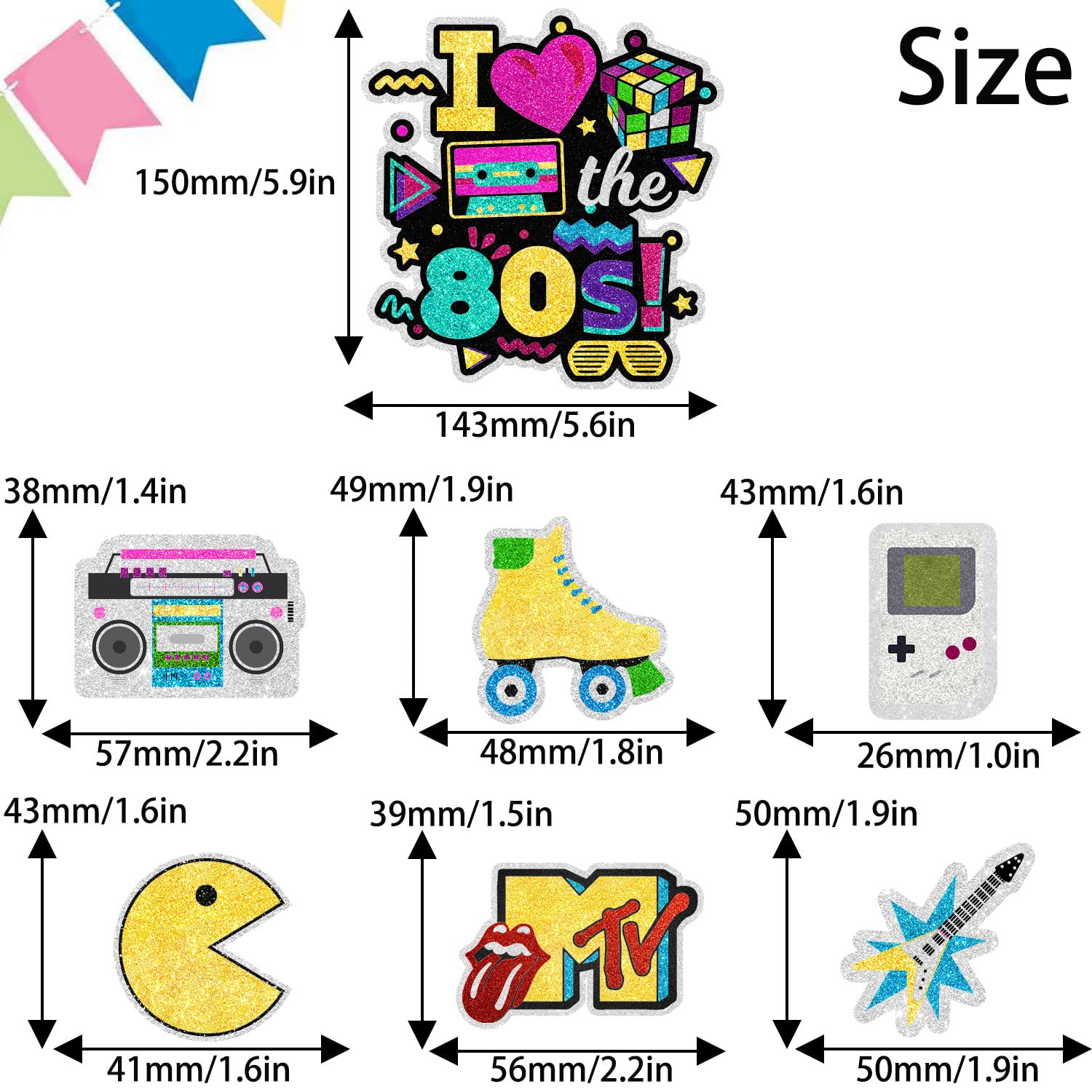 Together Back To The 80s Cake Topper set - Retro Throwback Theme I love 80s Honeycomb Roller disco radio Happy Birthday Hip hop Party Decorations - One Cake Topper and 6 pcs Cupcake Toppers