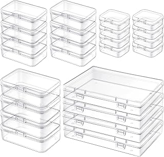 24 Pcs Small Plastic Containers with Lids - Mini Plastic Craft Storage Boxes with Hinged Lids Clear Bead Organizer for Jewelry Findings and Art Supplies (4 Mixed Sizes)