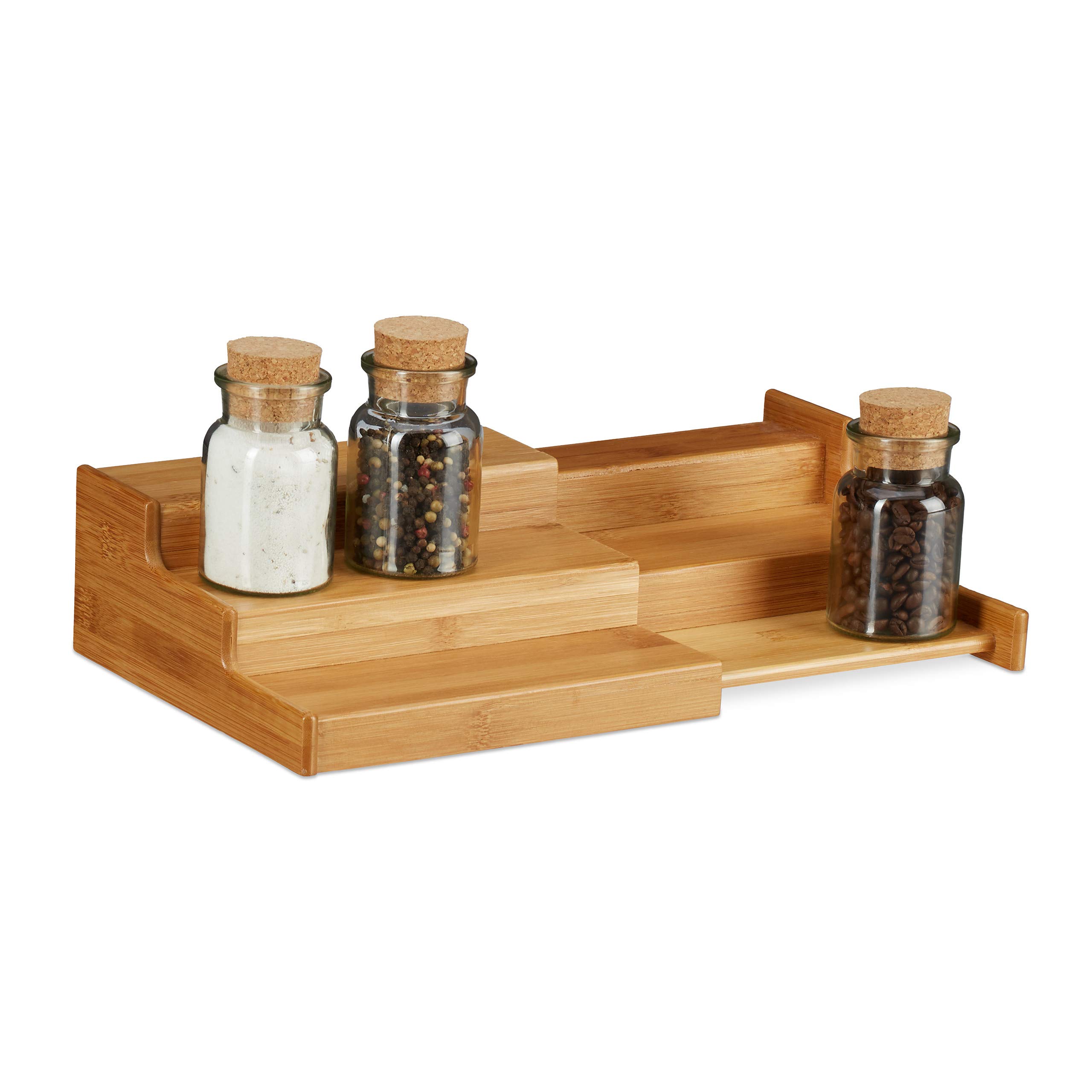 Relaxdays, Naturalny bambusowy regał na przyprawy, 3 półki, wysuwany, naturalny wygląd, odporny na wilgoć, wys. x szer. x gł.: 8 x 38,5 x 21 cm, standardowy