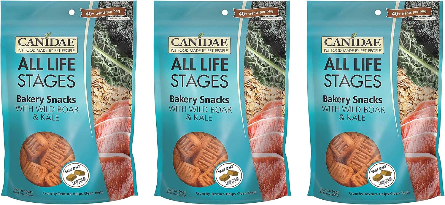 CANIDAE 3 Pack of All Life Stages Bakery Snacks, 14 Ounces Each, with Wild Boar and Kale, for Dogs