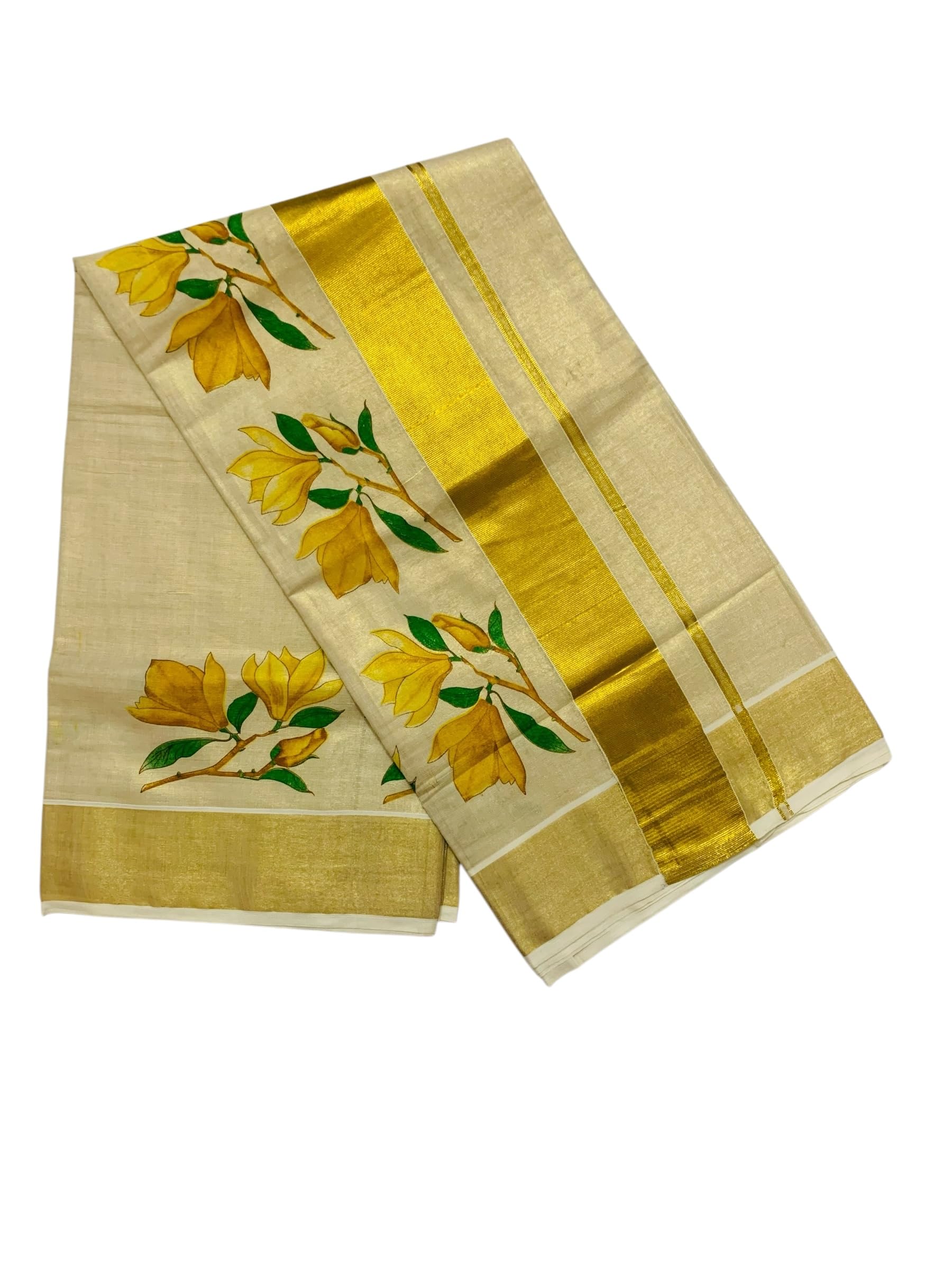 alluvy Women's Multicolour Tissue Cotton Kuthampully Kerala Kasavu Mural Painted Saree - With Blouse Piece - Adult, Female, Casual, Evening, Work, Ceremony, Festival-picture-31
