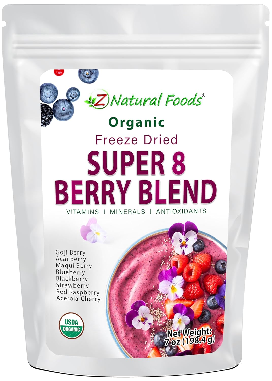 Z Natural Foods Super 8 Berry Blend: Organic Freeze-Dried, Delicious Fruit Powder for Overall Well Being, Add to Your Smoothies, Yogurt, Cereal, and Recipes, Non-GMO, Vegan, Gluten-Free, 7 oz. Z Natural Foods Super 8 Berry Blend: Organic Freeze-Dried, Delicious Fruit Powder for Overall Well Being, Add to Your Smoothies, Yogurt, Cereal, and Recipes, Non-GMO, Vegan, Gluten-Free, 7 oz.