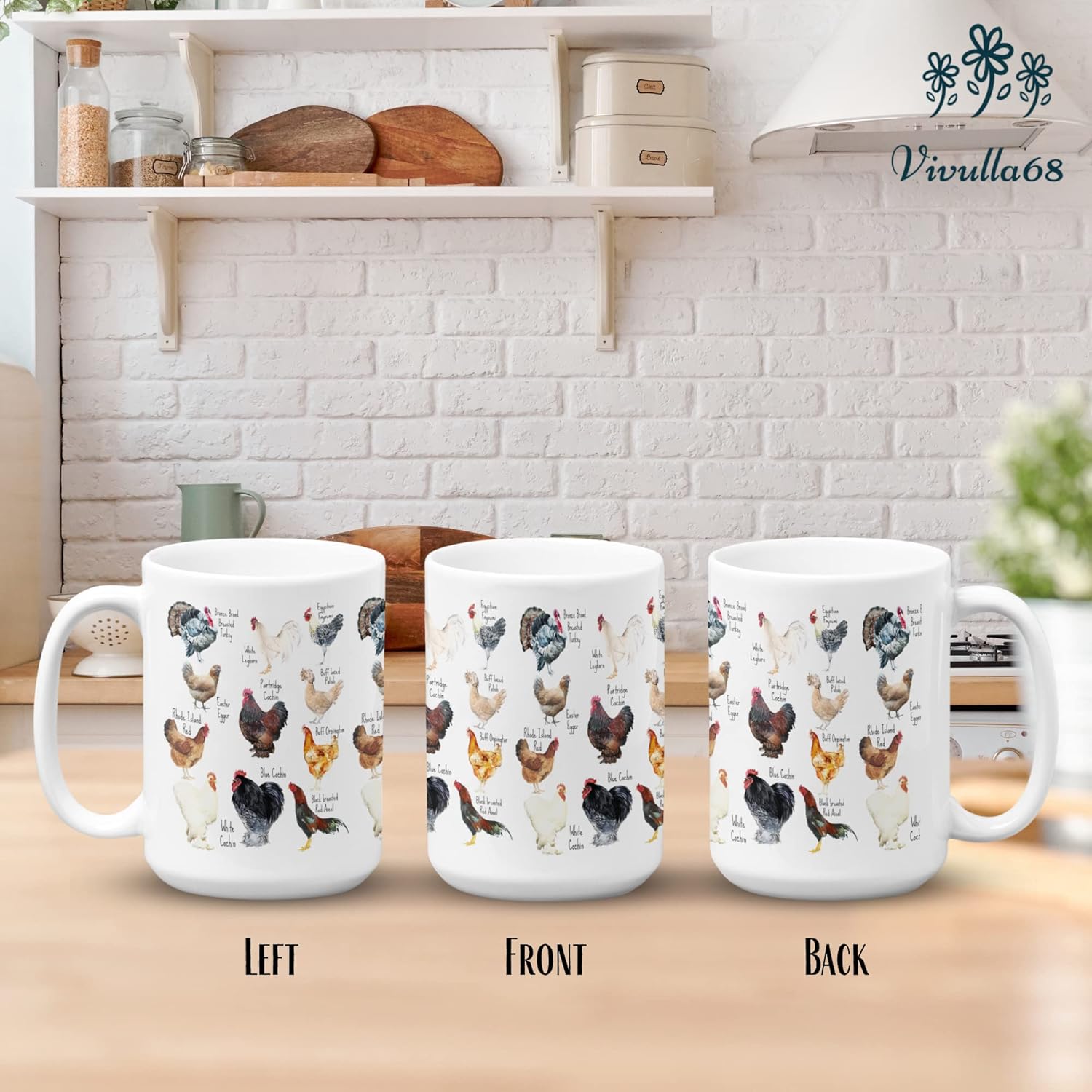 Vivulla68 Breeds of Chicken Coffee Mug 15Oz With Keychain, Chicken Gifts For Chicken Lovers, Chicken Mom Stuffs, Chicken Coffee Cup For Women, Chicken Themed Gifts, Chicken Lady Gifts - Image 4