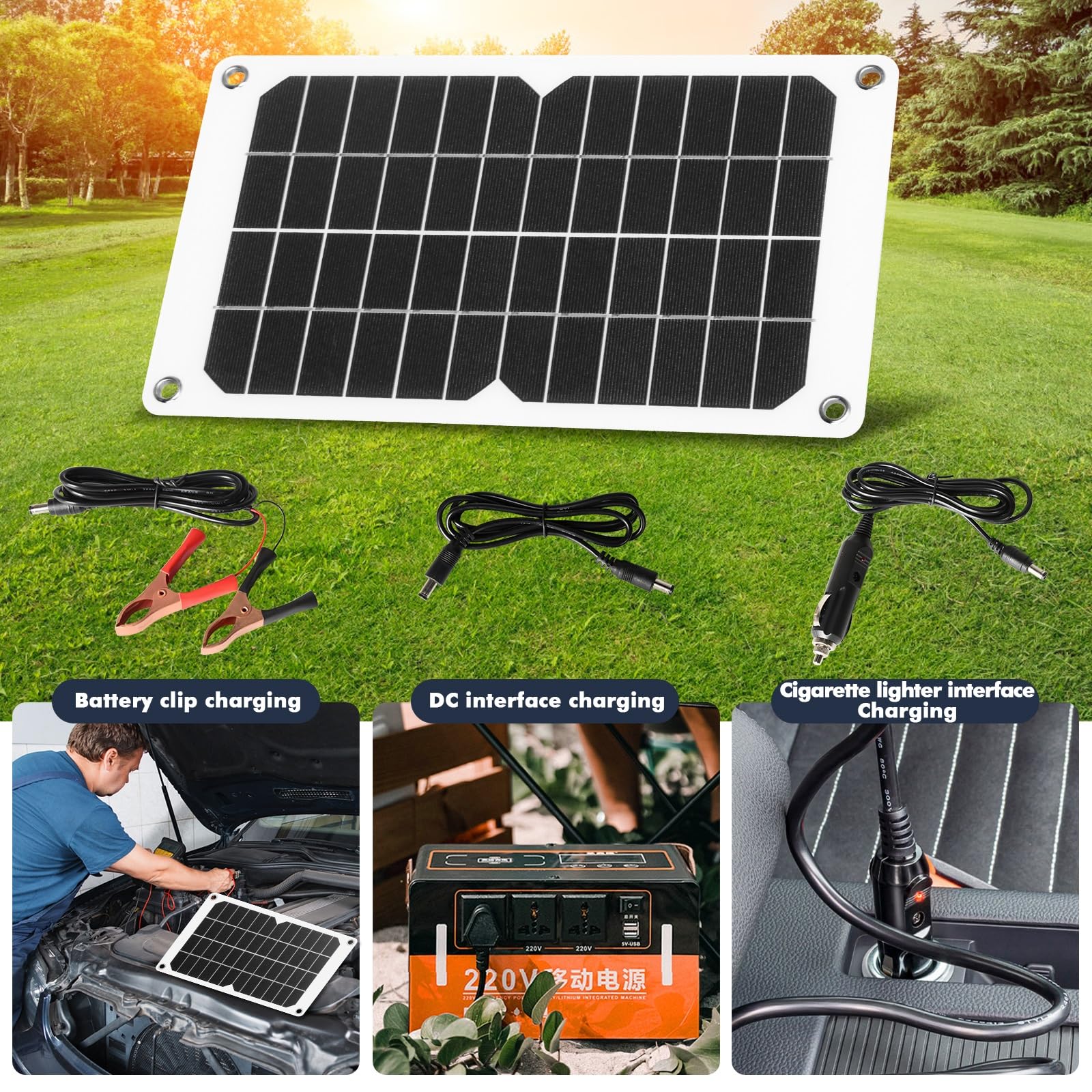 DEWIN Pannello Solare 12V 20W Pannello Solare Portatile Pannello Fotovoltaico Kit Pannello Solare 12V con Batteria per Connettore di Ricarica per Auto Camper, Case da Giardino, Barche