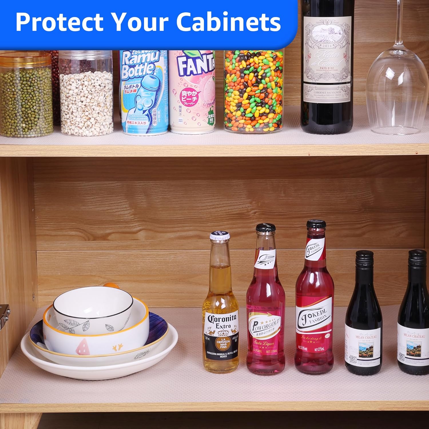 PABUSIOR Cabinet Drawer Shelf Liner: 11” x 360” and 15”× 360” Non Adhesive Kitchen Liners - Clear Waterproof Easy to Cut Refrigerator Mat for Pantry