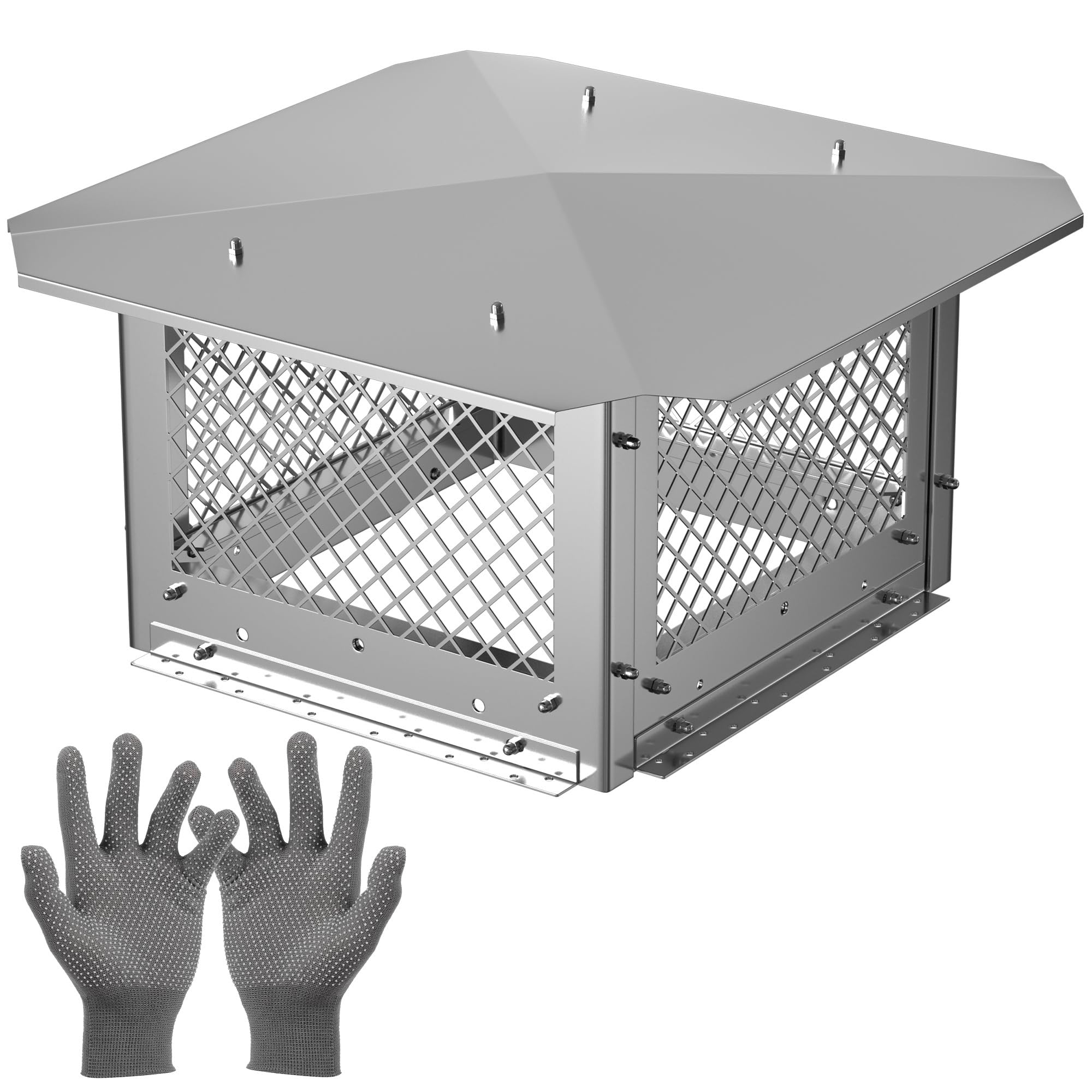 Premium 13" x 13" Chimney Cap, 304 Stainless Steel Chimney Cover with Adjustable Spark Arrestor and Bolts, Durable Mesh Design Ideal as Chimney Caps for Outside Protection