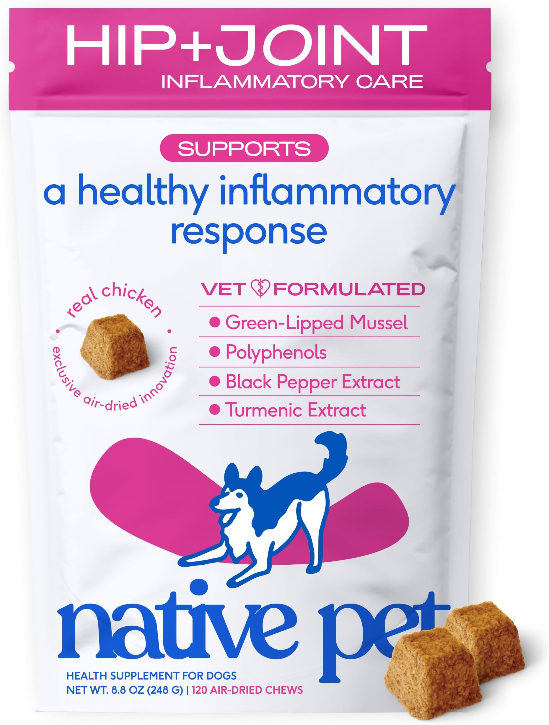 Inflammatory Care - Pain Relief for Dogs - Green-Lipped Mussel, Turmeric & Collagen for Dogs - Hip and Joint Supplement Supports Healthy Inflammatory Response & Joint Comfort - 120 Chews