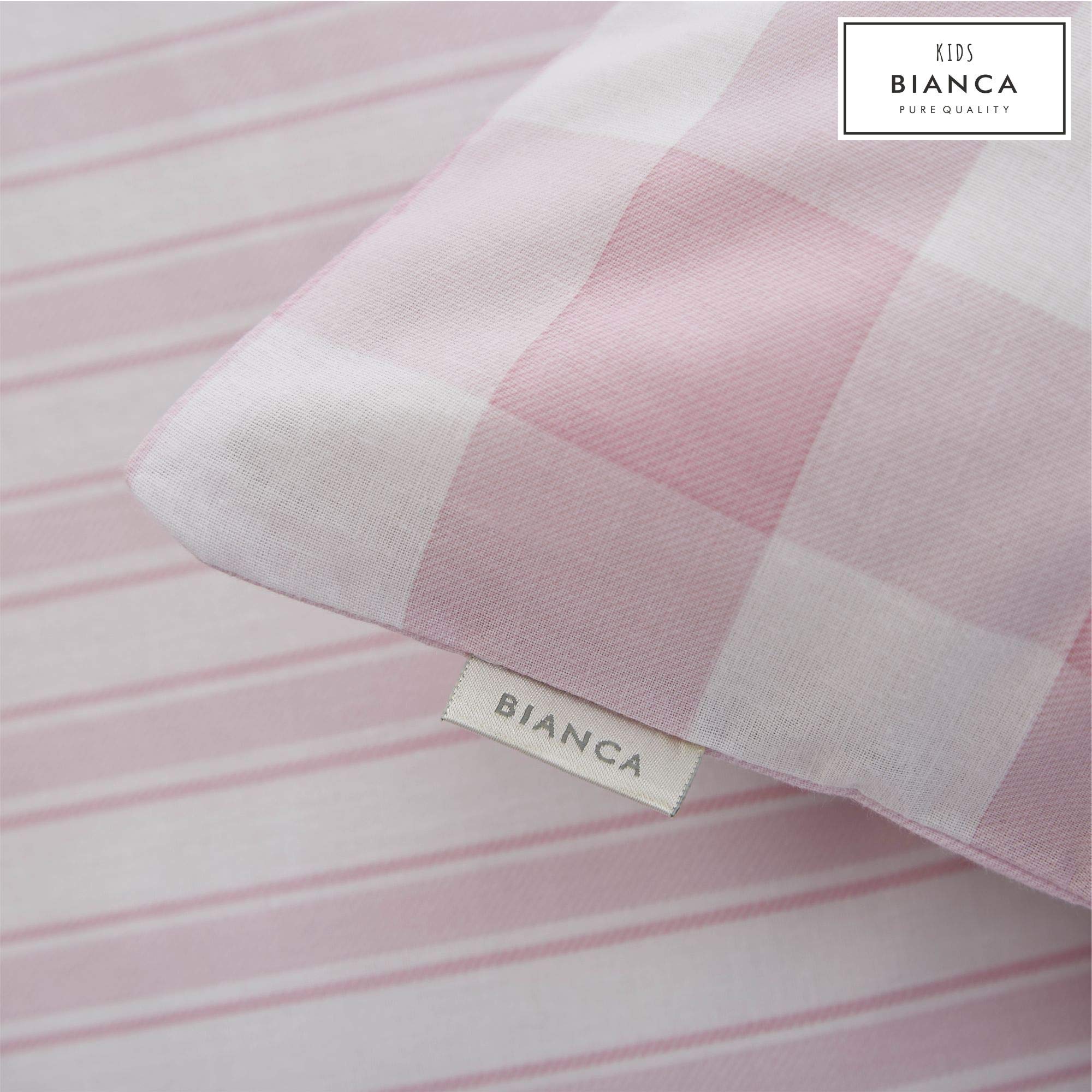 Bianca - Set copripiumino matrimoniale, motivo a quadri e strisce, in cotone, rosa