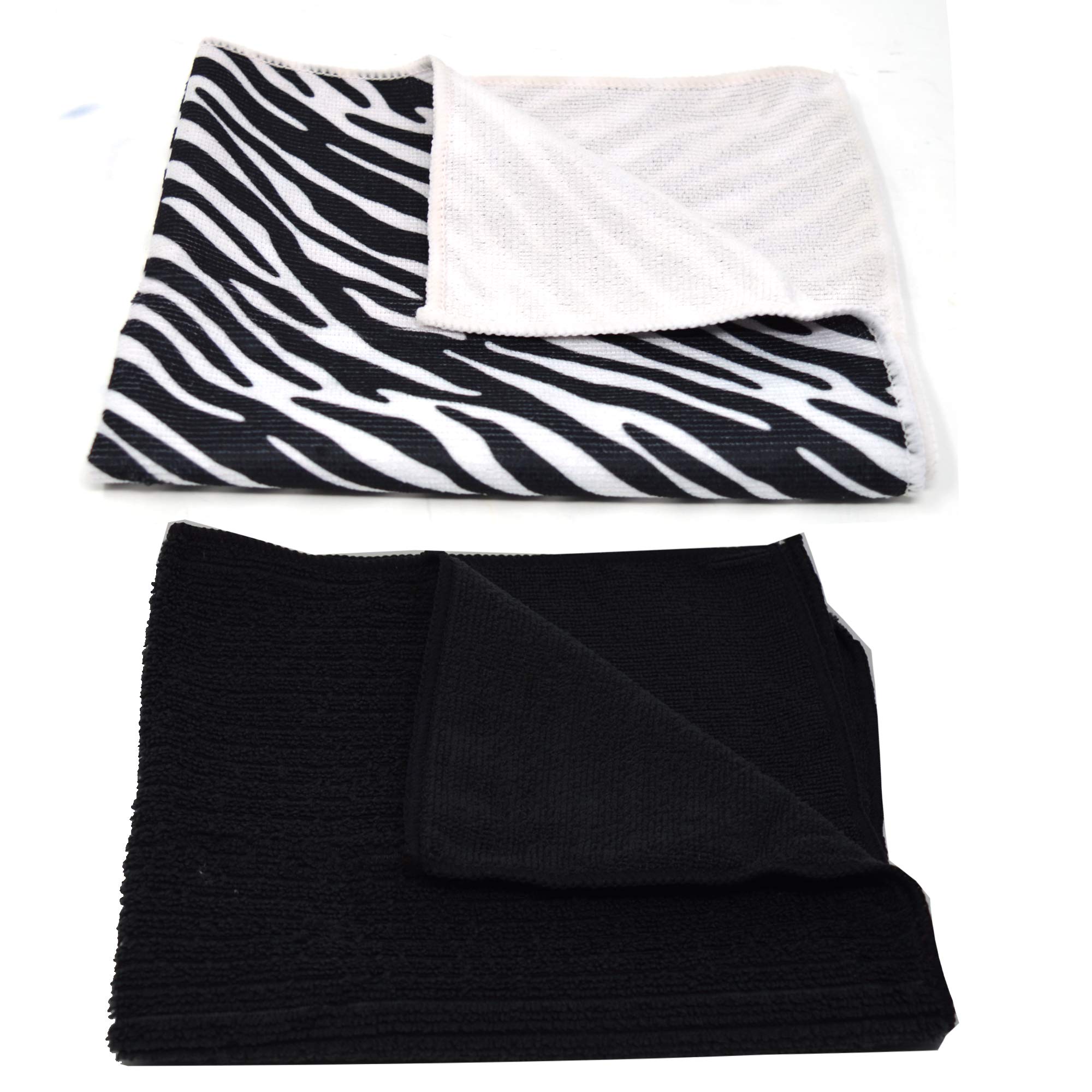 Xelay Microfibre Kitchen Tea Towels Super Absorbent and Thick Dish Towels Multipurpose Drying, Cleaning Cloth 40x47cm (Black White Cheetah Print, Pack of 2) — view 6