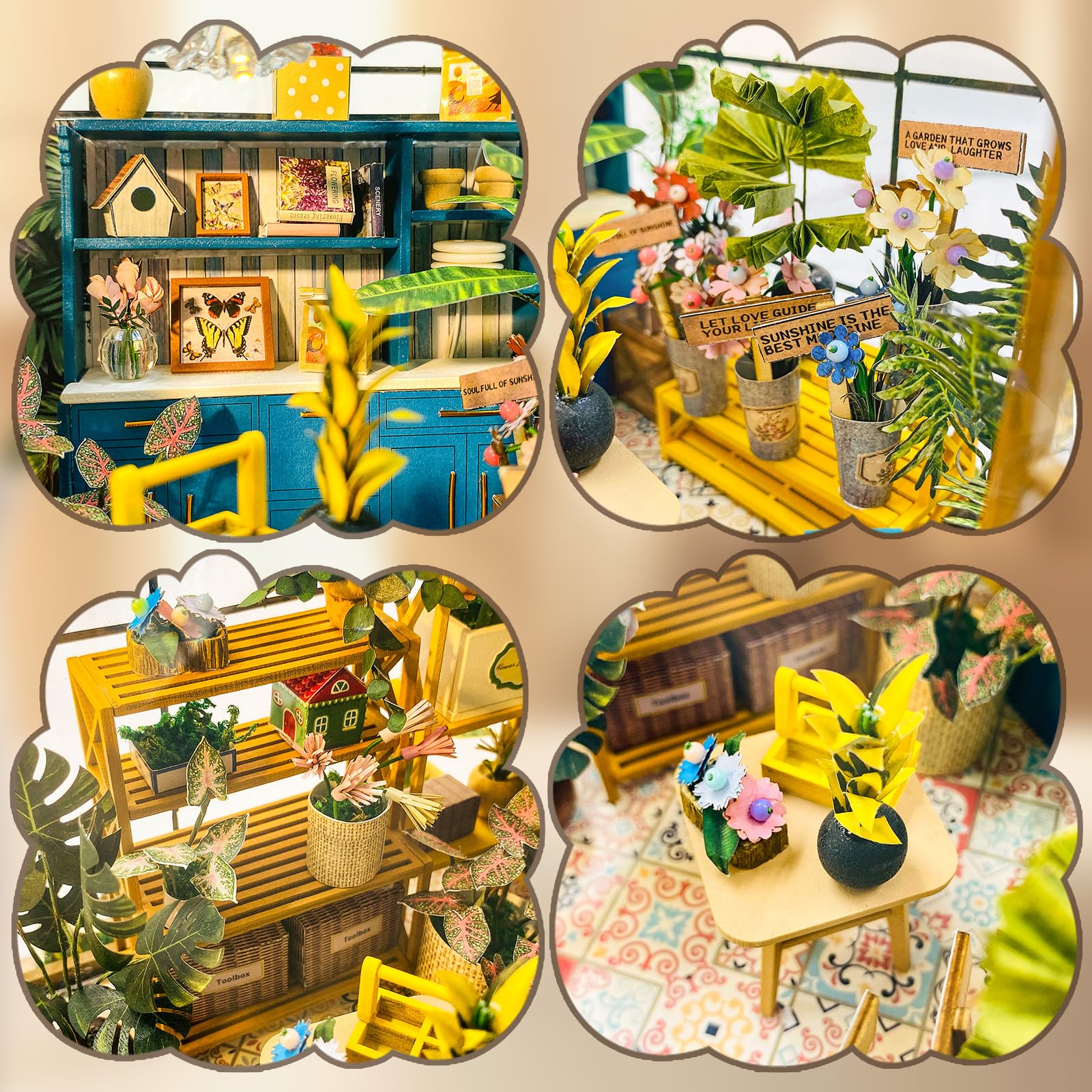 JONRRYIN DIY Miniature House, Casa Miniatura para Montar, Modelo de Invernadero con Lámpara LED e Instrucciones, casita de Madera Miniatura para Decoración del Hogar Regalos Creativos (A)