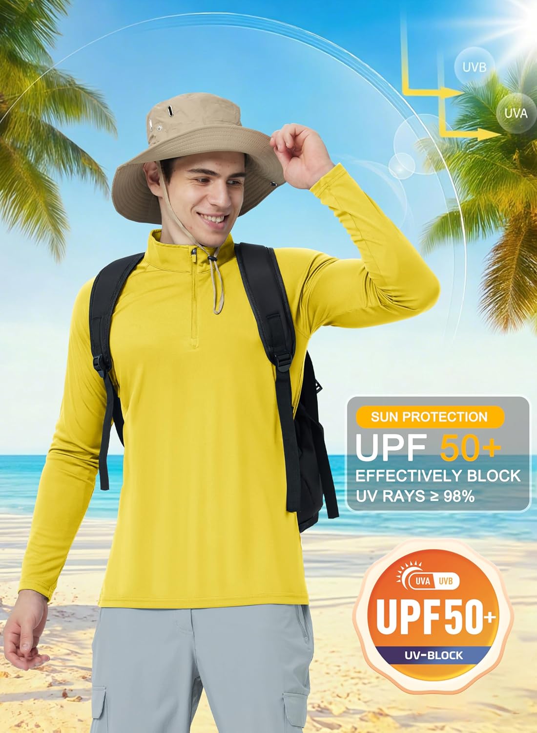 CRYSULLY Men's Long Sleeve 1/4 Zip Shirts Sun Protection Pullover UPF 50+ Rash Guard Running Lightweight T Shirt - Image 3