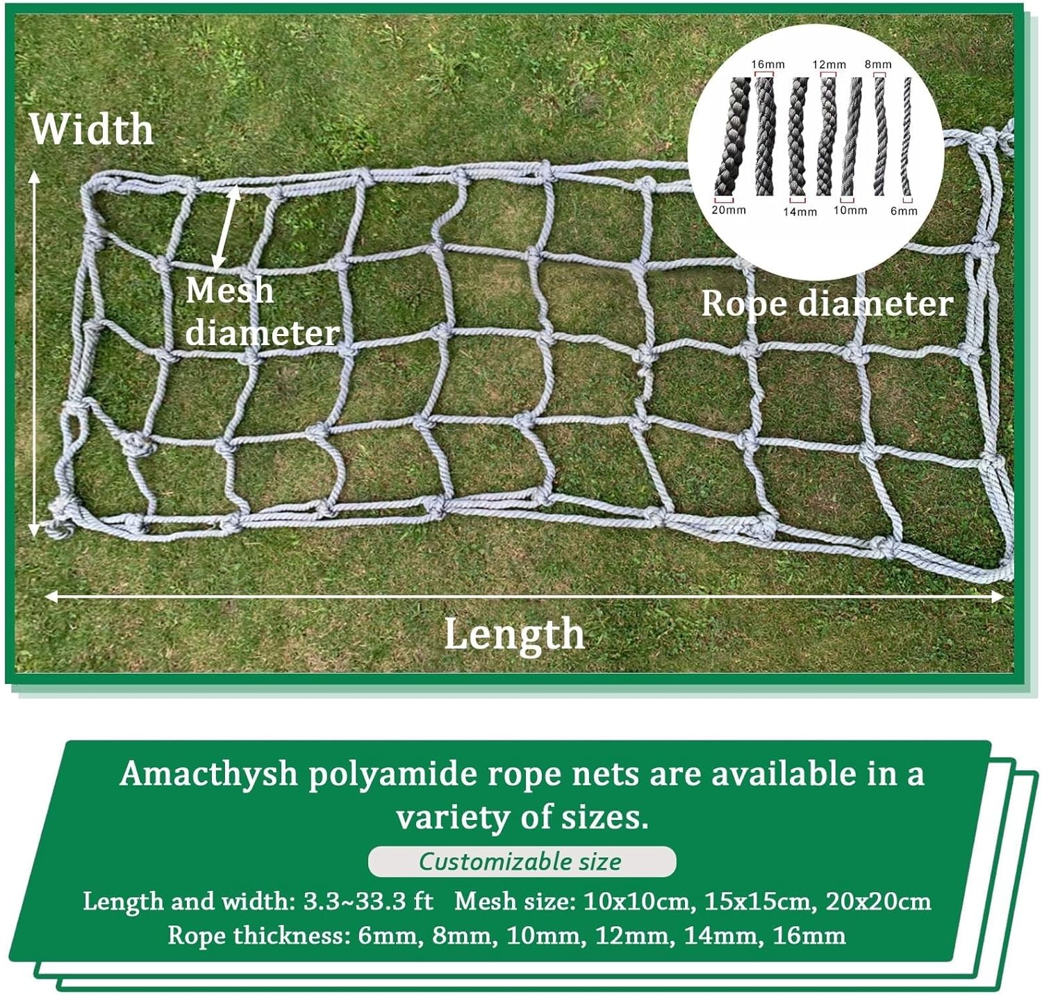 Playground Net for Kids Climbing,Climbing Cargo Net Rope Indoor and Outdoor Safety Nets for Obstacle Course(1 * 3m)