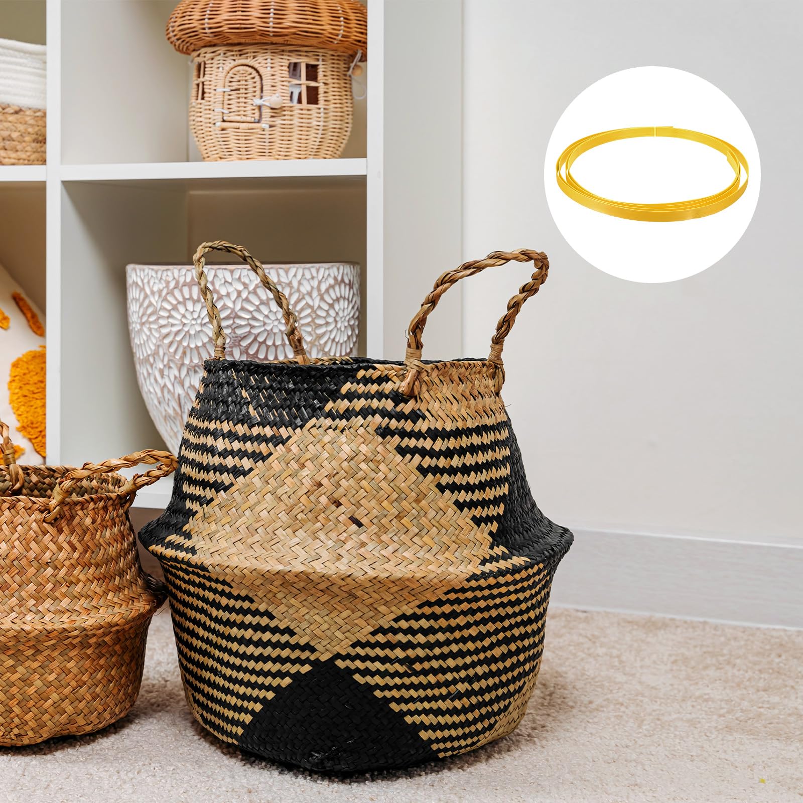 QUARKZMAN 3 Strisce Bambù Per Intreccio 10 Ft X 0.6" Strisce Per Artigianato Superficie Liscia Strisce Piatte Canna Per Intreccio Cesti Vimini Per Fai Da Te Artigianato (Giallo)