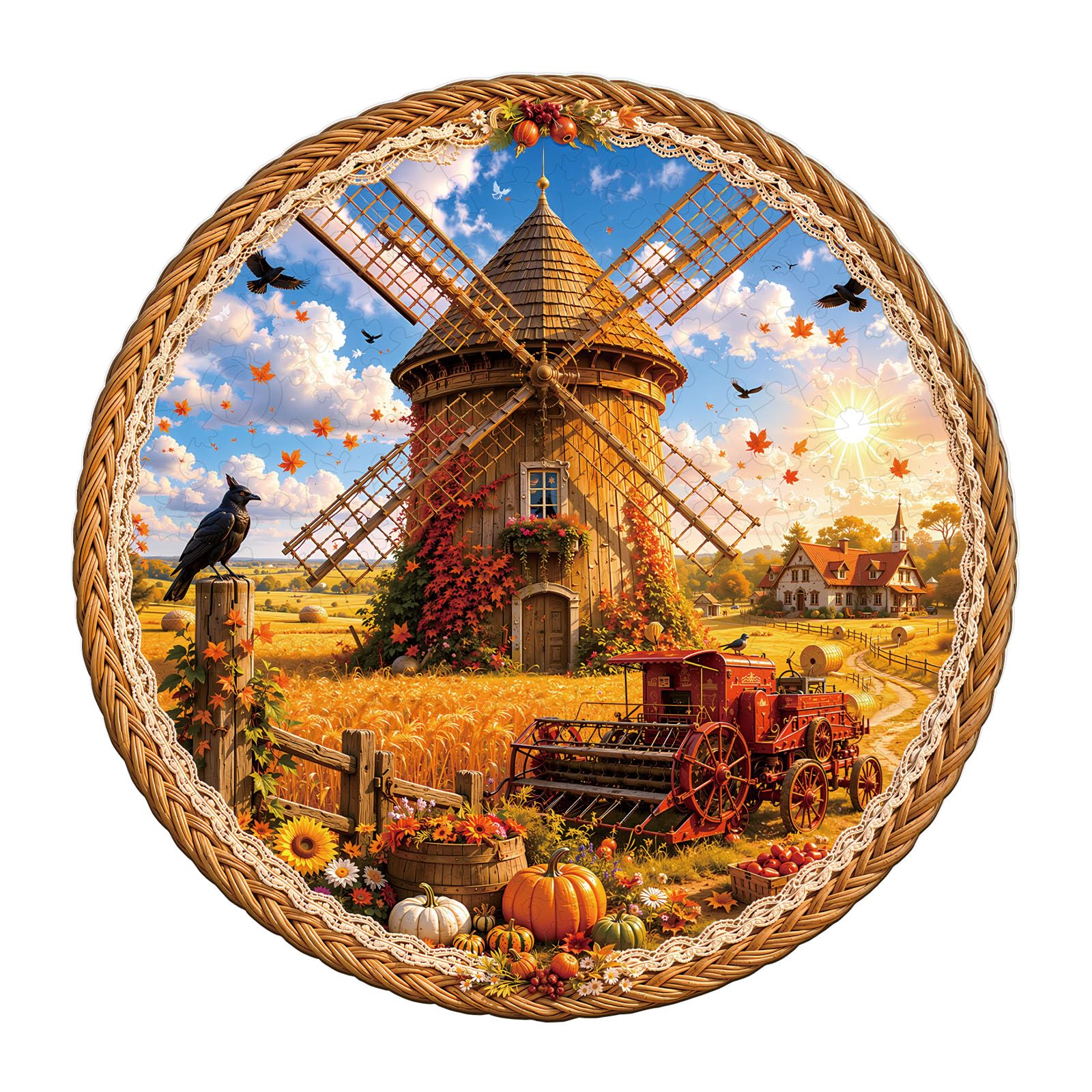 Wooden Puzzles for Adults, 13.4 * 13.4 in Golden Windmill Irregular Puzzles