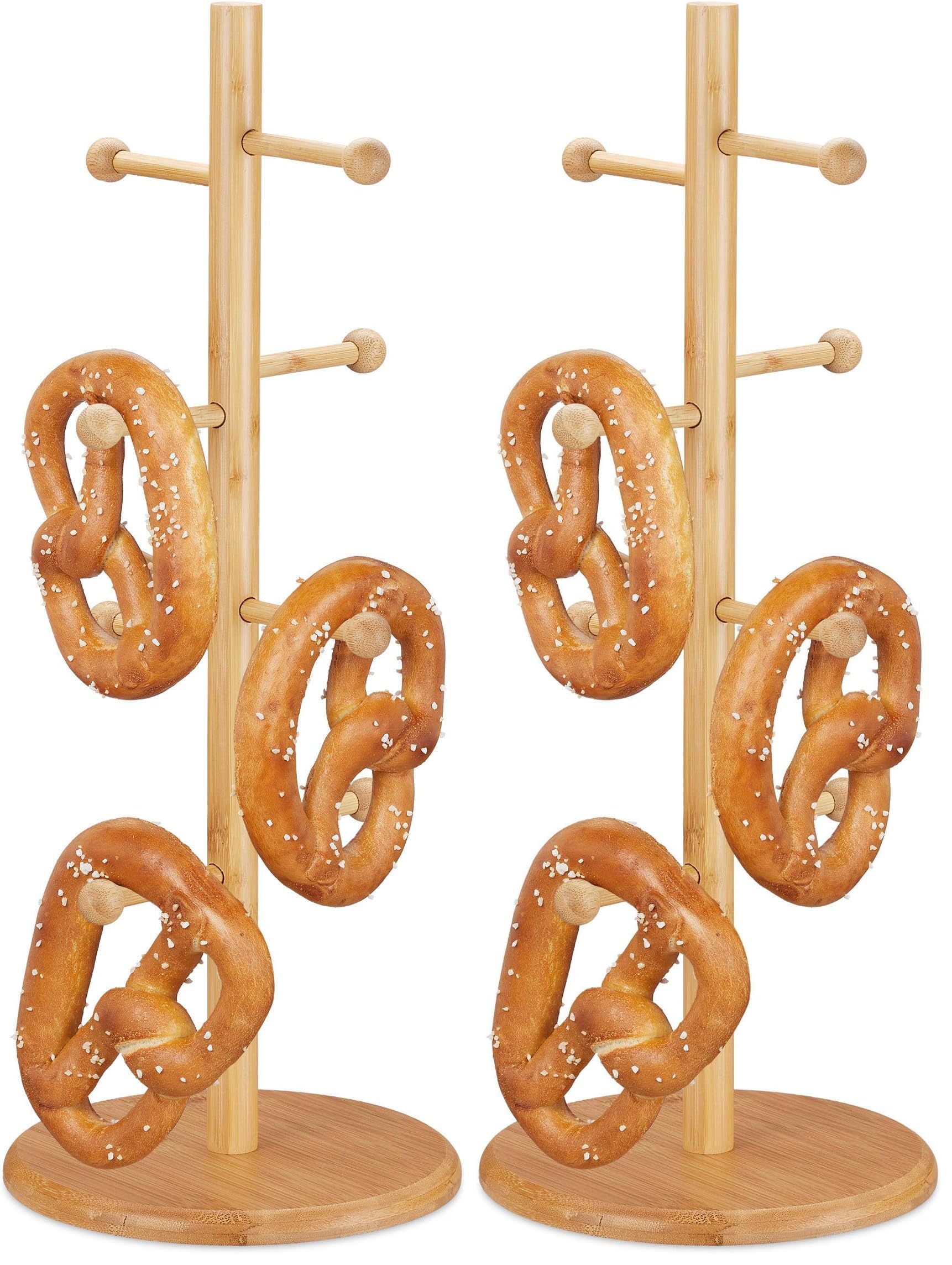 Relaxdays Porte-tasses en bambou, 8 branches, HxD : 50x19,5 cm, arbre à tasses, porte-saucissons, porte-bretzels, nature (Lot de 2)