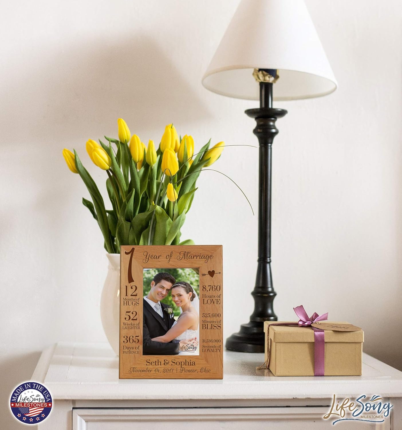LifeSong Milestones 1st Anniversary Picture Frame 1 Year of Marriage - One Year Wedding Keepsake Gift for Parents Husband Wife him her Holds 5x7 Photo - Personalized (7.5x9.5)