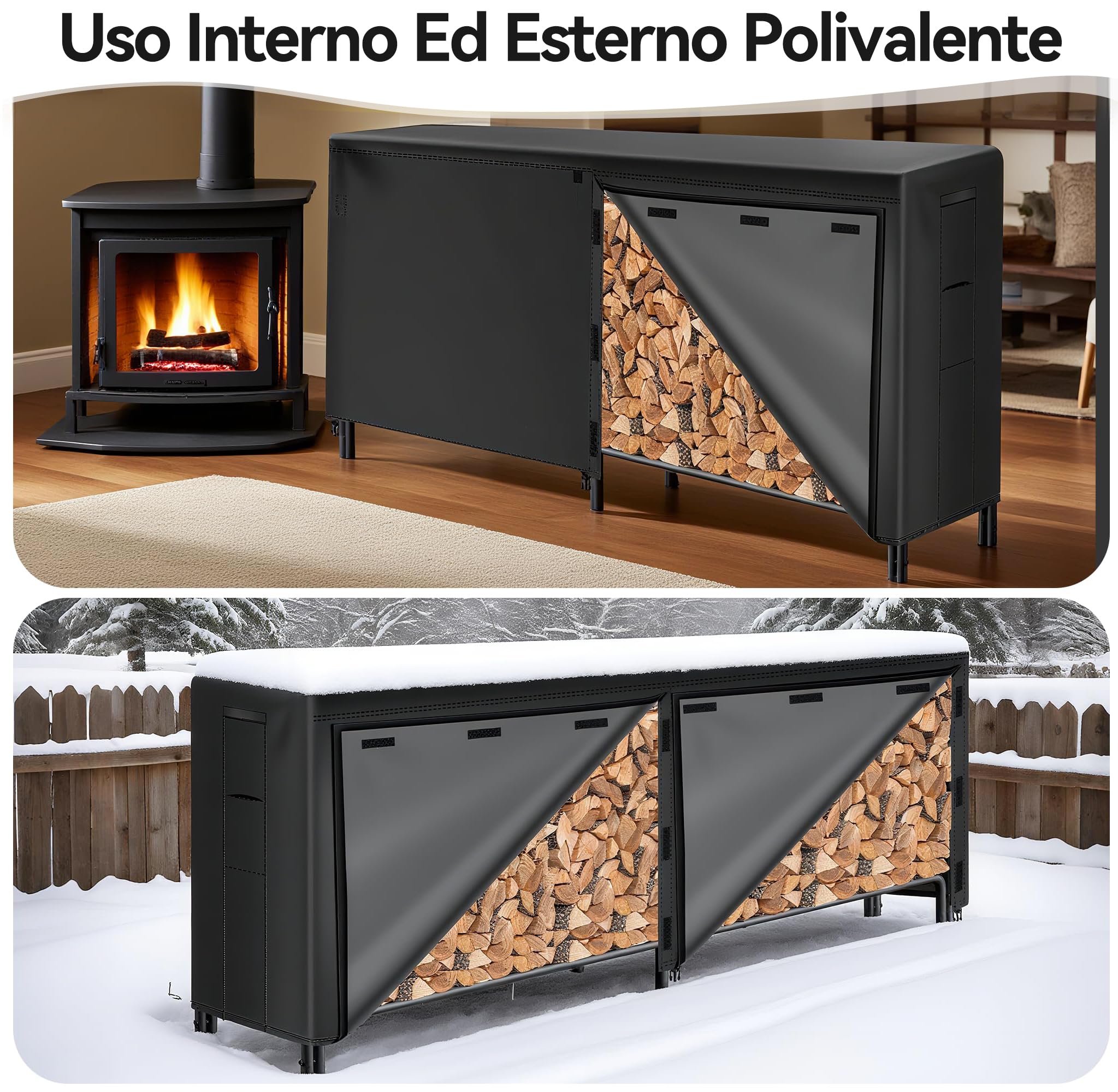 Amagabeli 244cmx61cmx107cm Copertura per legna da ardere da per legna da ardere Copertura per legna da ardere in tessuto Oxford resistente alle intemperie 600D per esterni con copertura in PVC nero