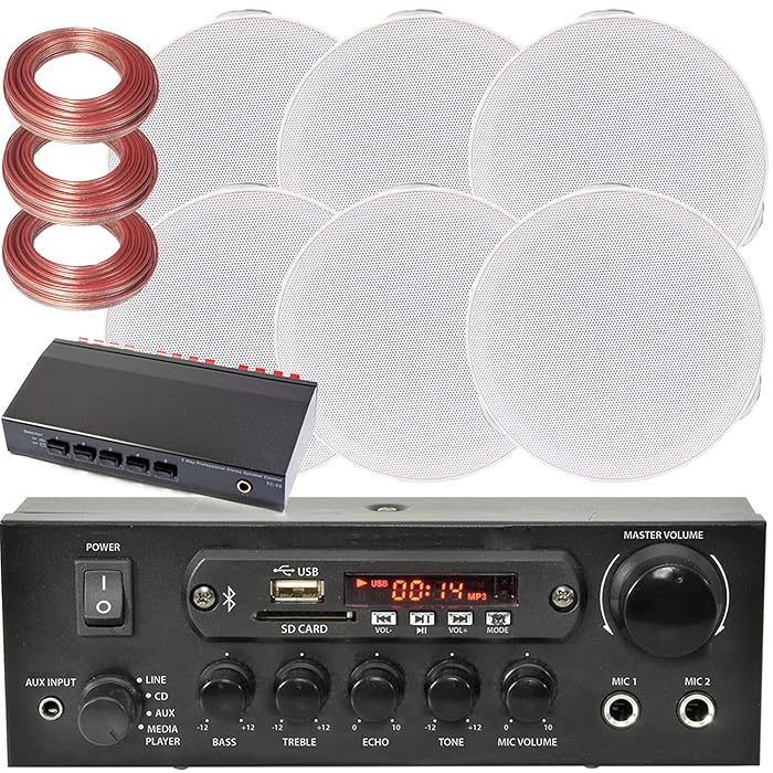 Buy 3 Zone Bluetooth Ceiling Music Kit 110W Stereo Amplifier & 6x 4” Low Profile HiFi Flush