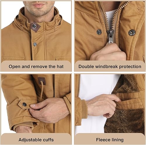Miniatura 5 de LEPOAR Chaqueta de invierno para hombre, chaqueta militar con forro polar, chaquetas de carga cálidas, capucha extraíble, abrigo de trabajo de