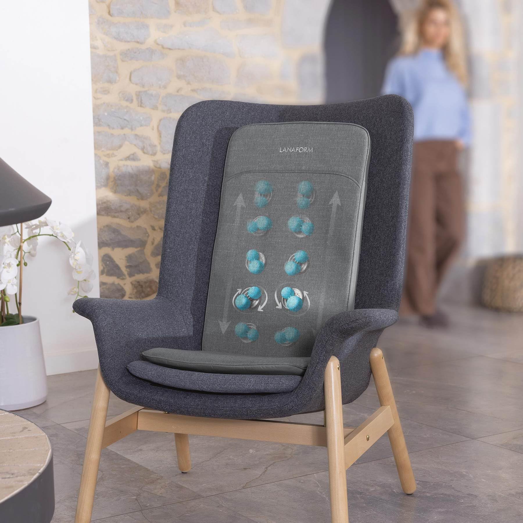 LANAFORM CozyShiatsu - Coprisedile Massaggio Shiatsu - Seduta Riscaldante Schiena - Testine Gel Rotanti Relax - Sedia Ufficio Divano Benessere - Intensità Regolabili – Supporto Lombare Comfort