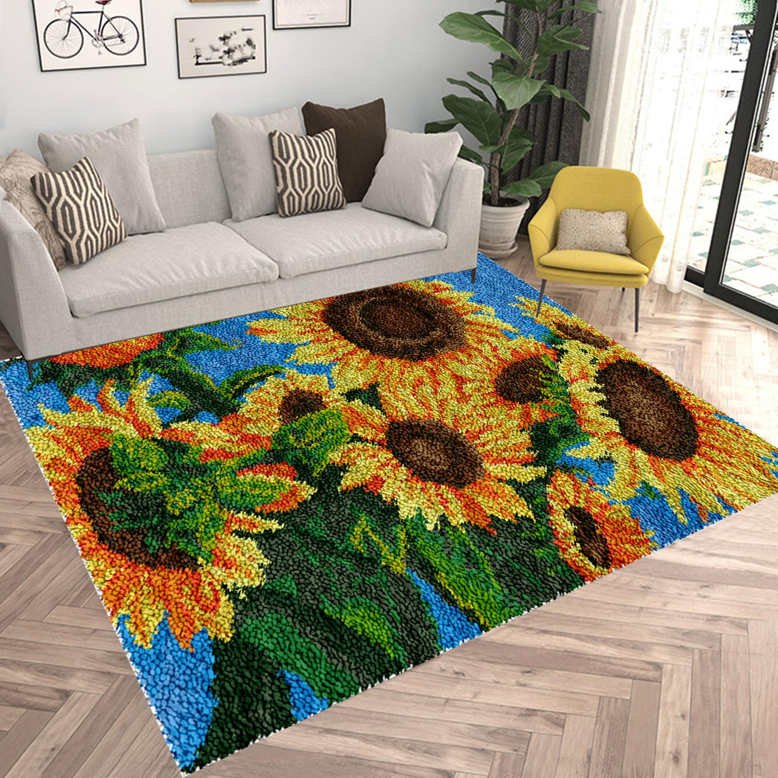 Kit per tappeto con gancio a scatto per adulti, in tela stampata, kit da ricamo, filato all'uncinetto, cuscino da pavimento, grande uncinetto per la decorazione della casa