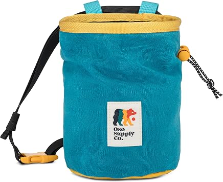 Oso Supply Co - Waxed Canvas Chalk Bag - Zipper Pocket & Mesh Pouch for Bouldering, Rock Climbing, Gym, Weightlifting Water-Resistant, Adjustable Belt, Wide Opening