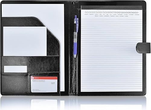 Carpeta de portafolio Padfolio con bolsillo, portafolio de currículo de piel sintética premium, blocs de escritura para entrevistas y documentos