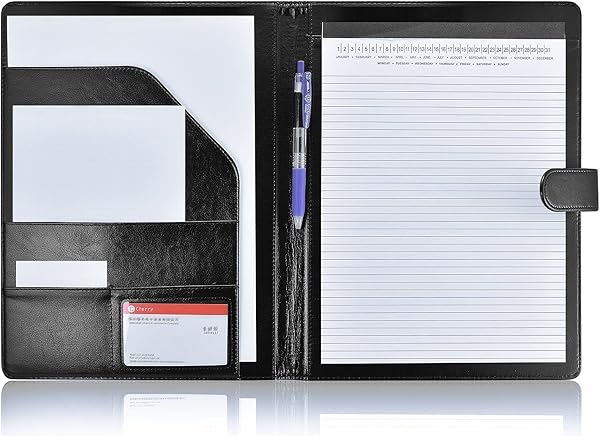 Padfolio Portfolio Folder, Faux Leather Interview Resume Folder with Document Organizer & Business Card Holder