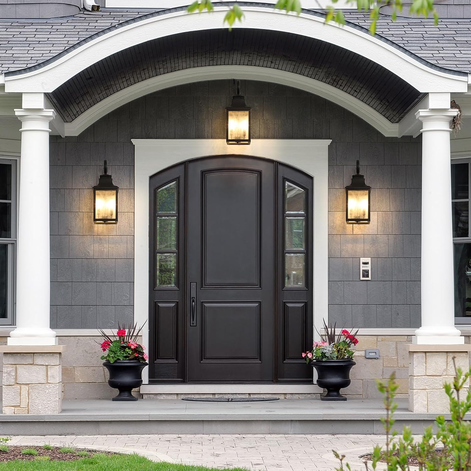 Outdoor Wall Lantern,Large Exterior Light Fixtures in Black, Vintage Sconce with Clear Seeded Glass for Entryway, Pathway, Porch, Patio Waterproof, Cast Aluminum Glass (2 PCS)