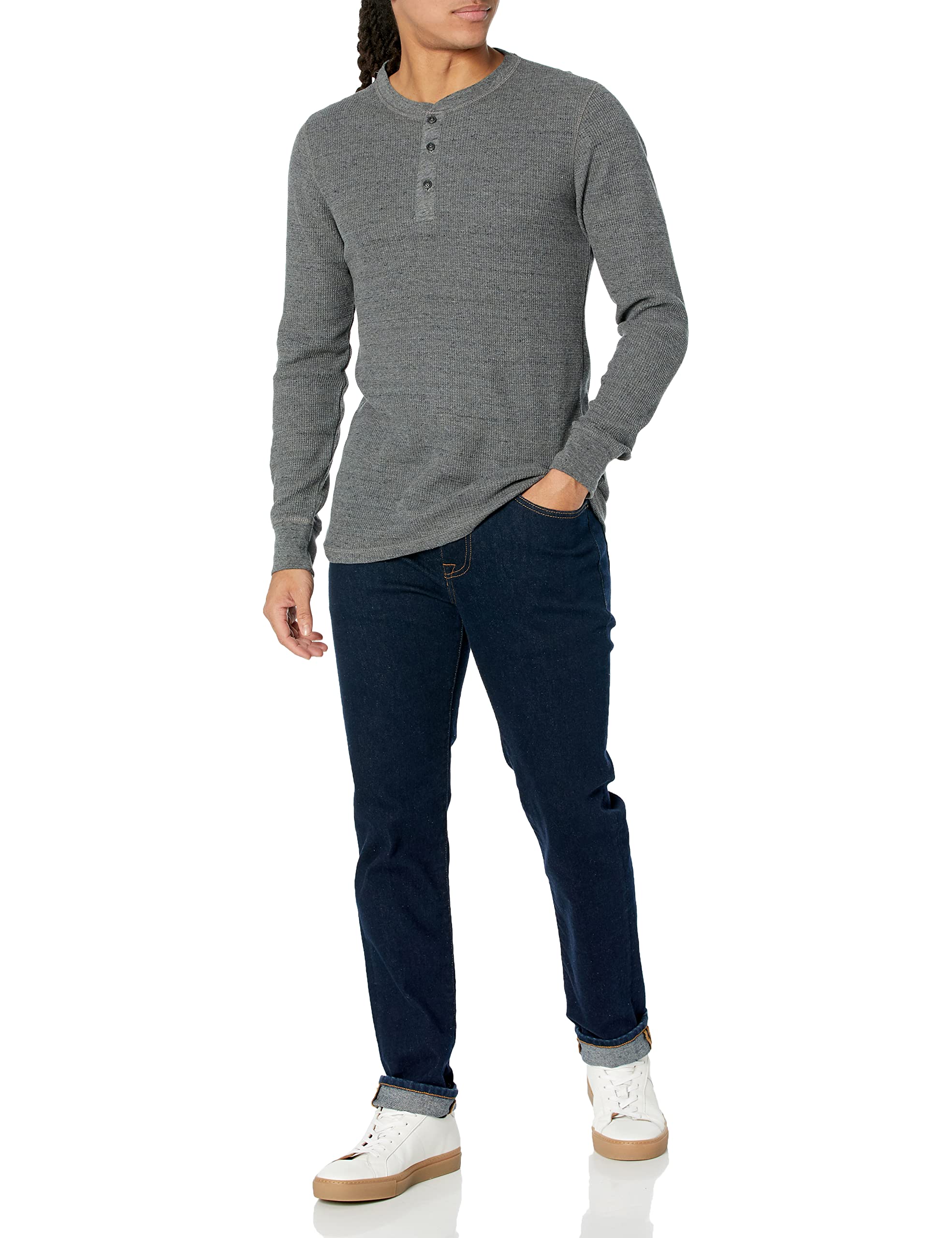 Amazon Essentials Mężczyźni Koszula henley w splot waflowy z długim rękawem slim fit