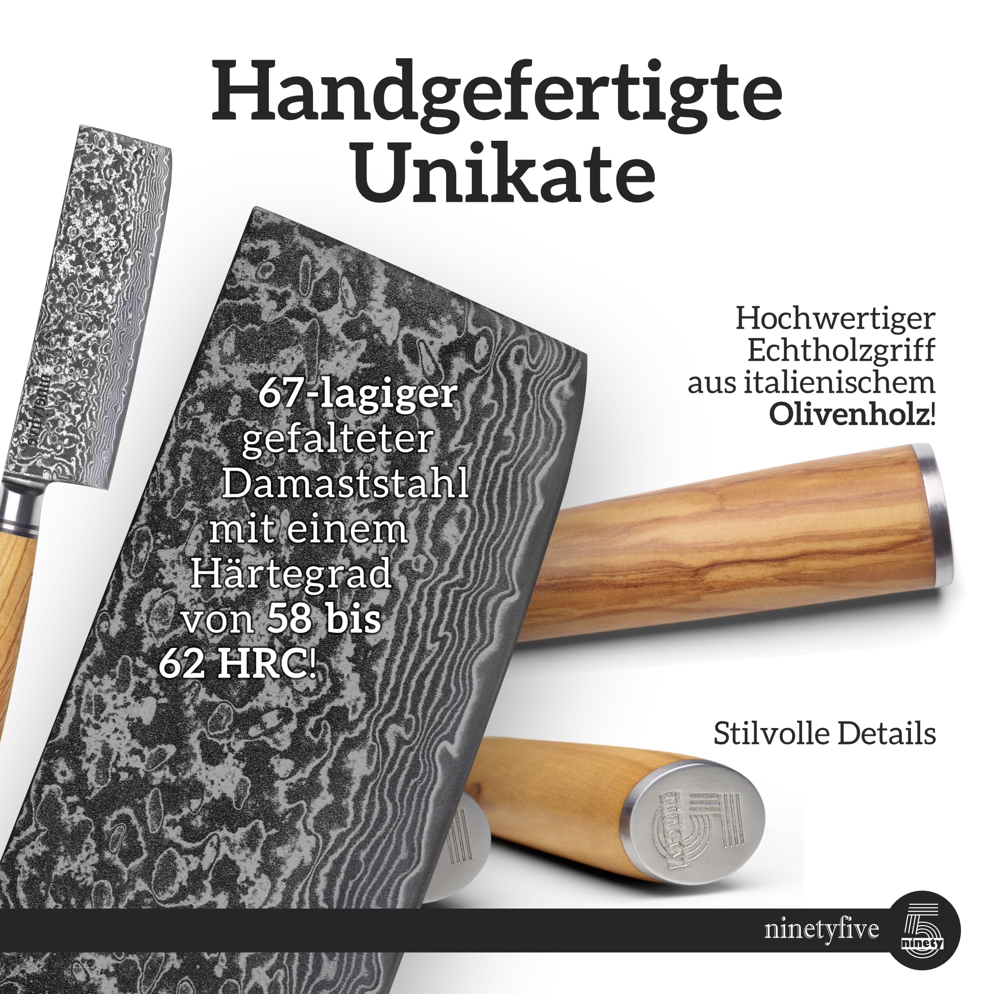ninetyfive® hochwertiges 6 teiliges Damastmesser Set mit edler Geschenkbox aus Holz | extrem scharfe Küchenmesser mit Echtholzgriff | Küchenmesser Damast | Messerset | Messer damast