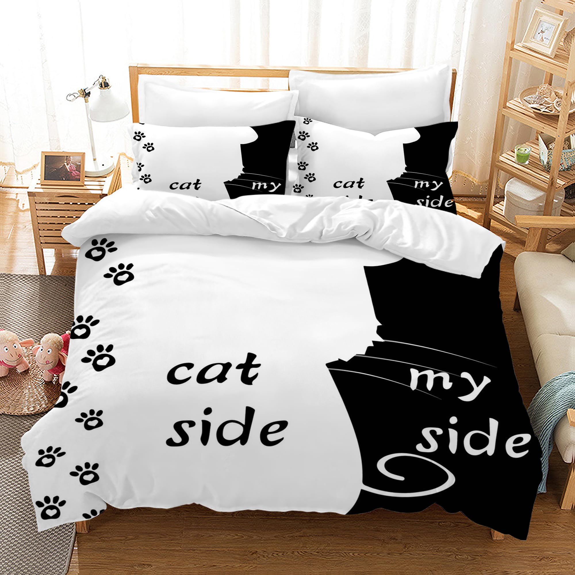 Parure de lit chat 135x200 cm avec housse de couette et taie