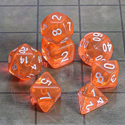 Vista 51 de CiaraQ DND - Juego de dados poliédricos con una bolsa de dados negra para juegos de mesa de rol D&D RPG MTG Rojo mezclado con naranja + purpurina